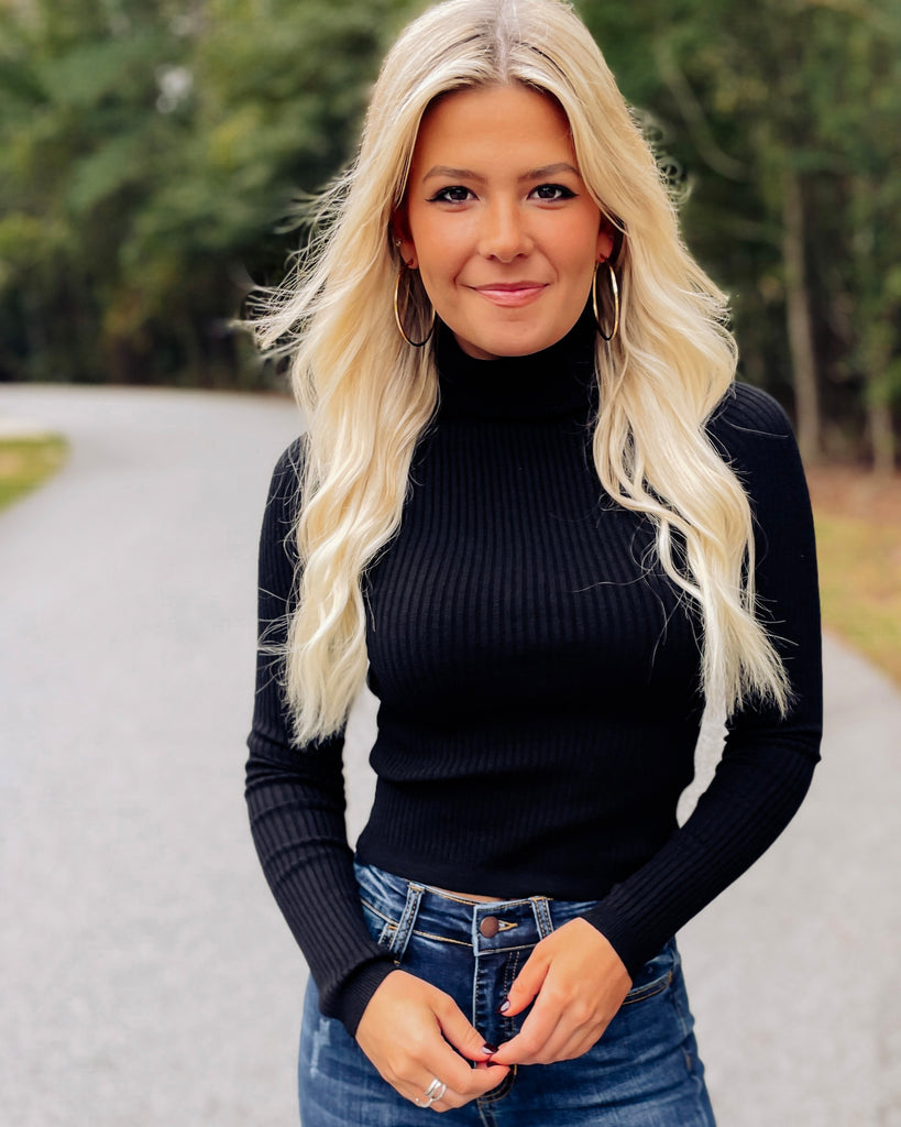 Black Ribbed Turtleneck Sweater Top - Southern Trends Boutique 