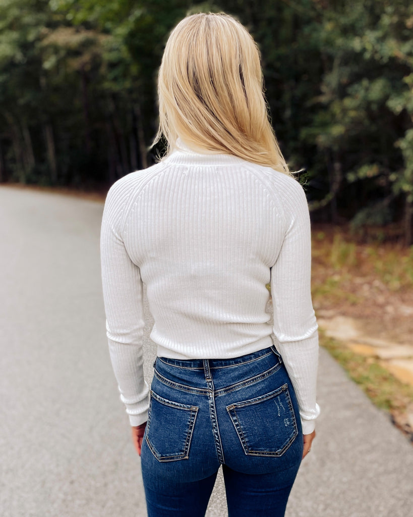 Ivory Ribbed Turtleneck Sweater Top - Southern Trends Boutique 