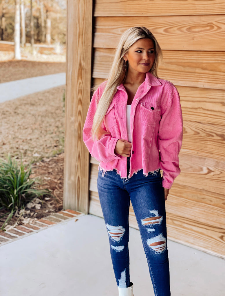 Think Pink Corduroy Jacket - Southern Trends Boutique 