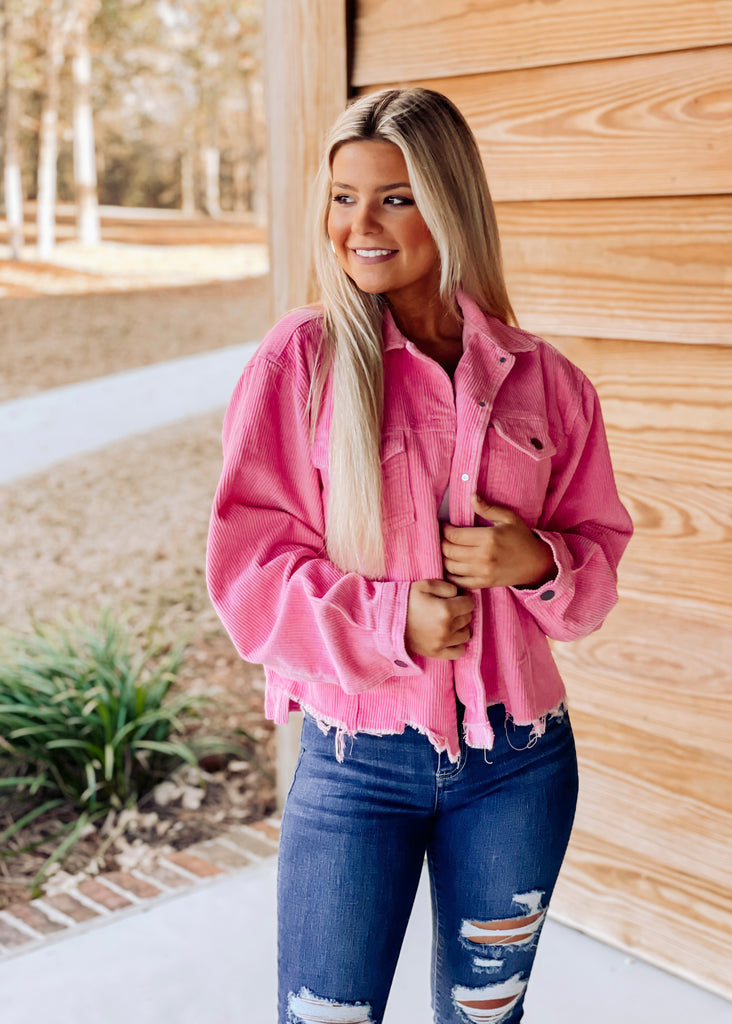 Think Pink Corduroy Jacket - Southern Trends Boutique 