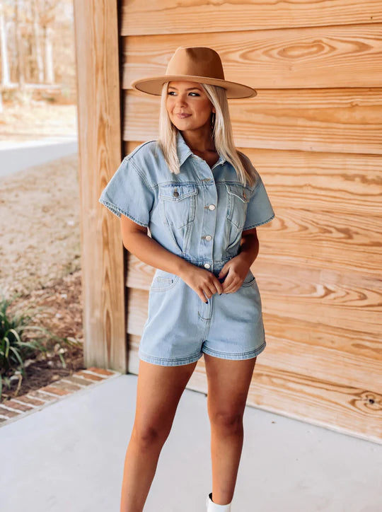 PRE-ORDER: Hayes Denim Romper - Southern Trends Boutique 