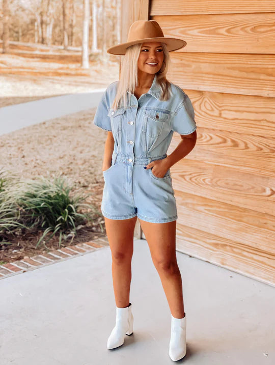 PRE-ORDER: Hayes Denim Romper - Southern Trends Boutique 