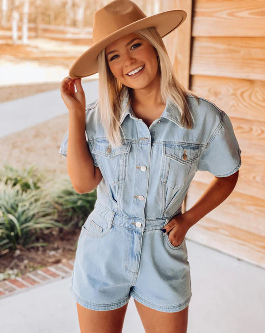 PRE-ORDER: Hayes Denim Romper - Southern Trends Boutique 