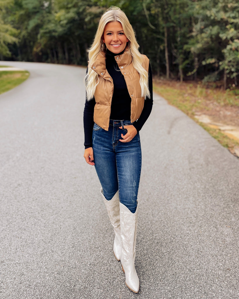 Tahoe Faux Leather Puffer Vest - Southern Trends Boutique 