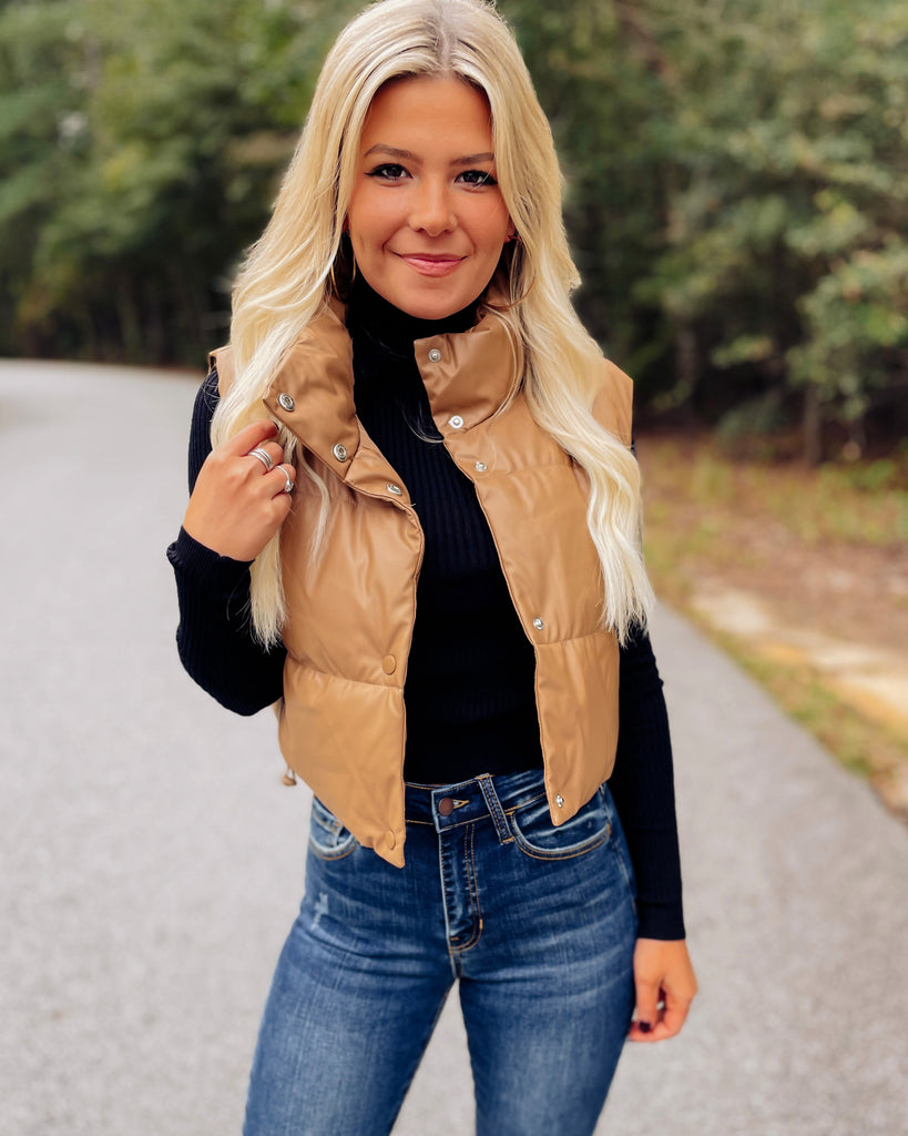Tahoe Faux Leather Puffer Vest - Southern Trends Boutique 