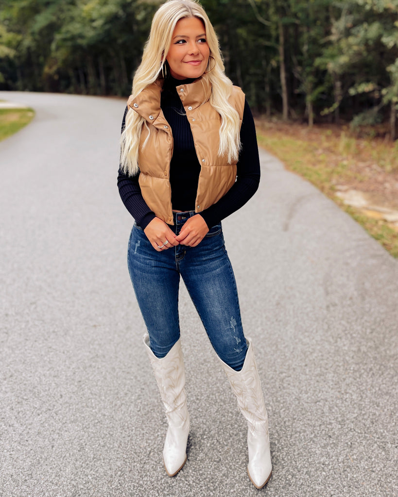 Tahoe Faux Leather Puffer Vest - Southern Trends Boutique 