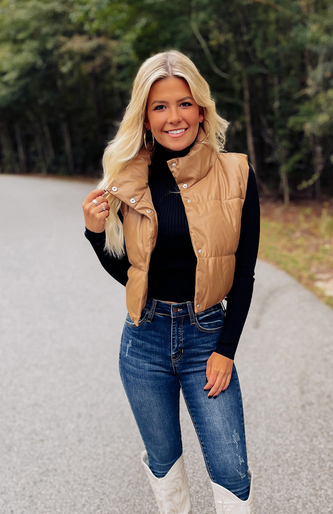 Tahoe Faux Leather Puffer Vest - Southern Trends Boutique 