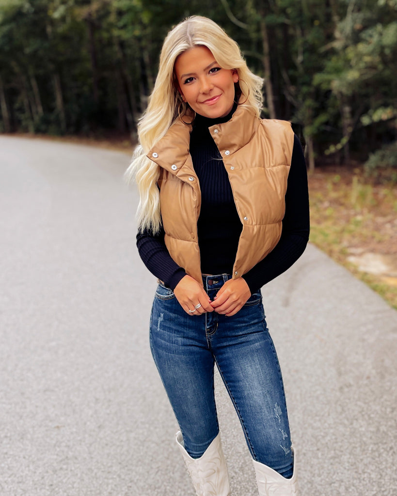 Tahoe Faux Leather Puffer Vest - Southern Trends Boutique 