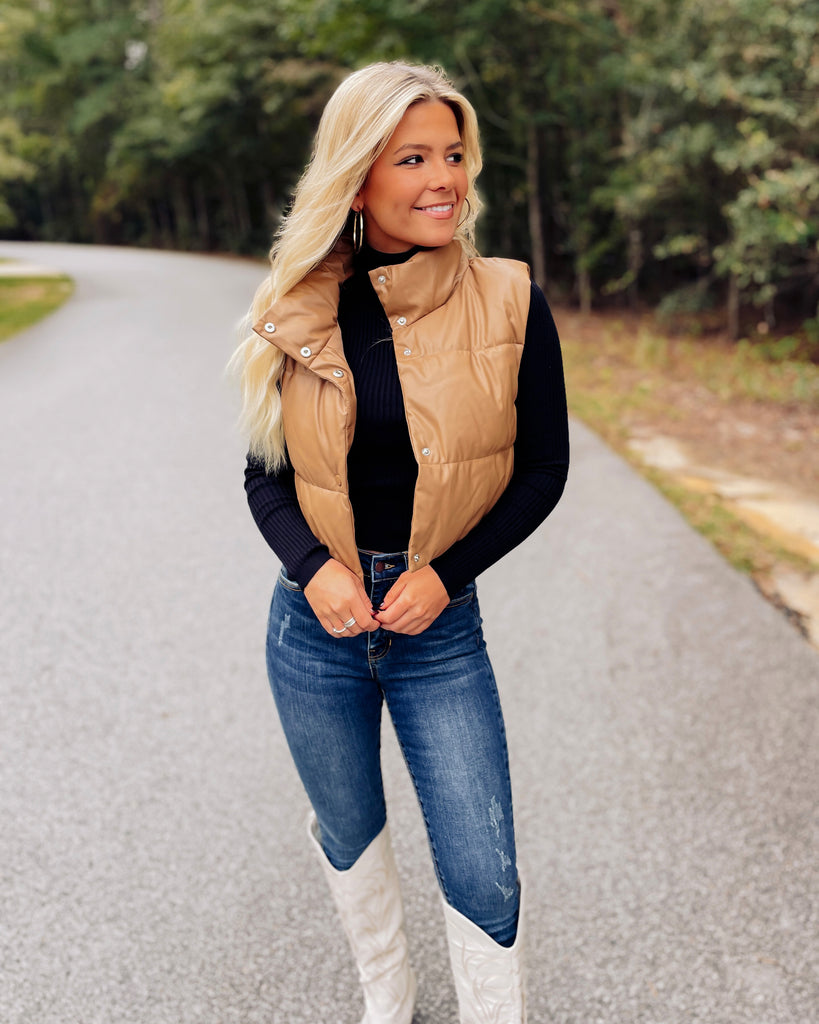Tahoe Faux Leather Puffer Vest - Southern Trends Boutique 
