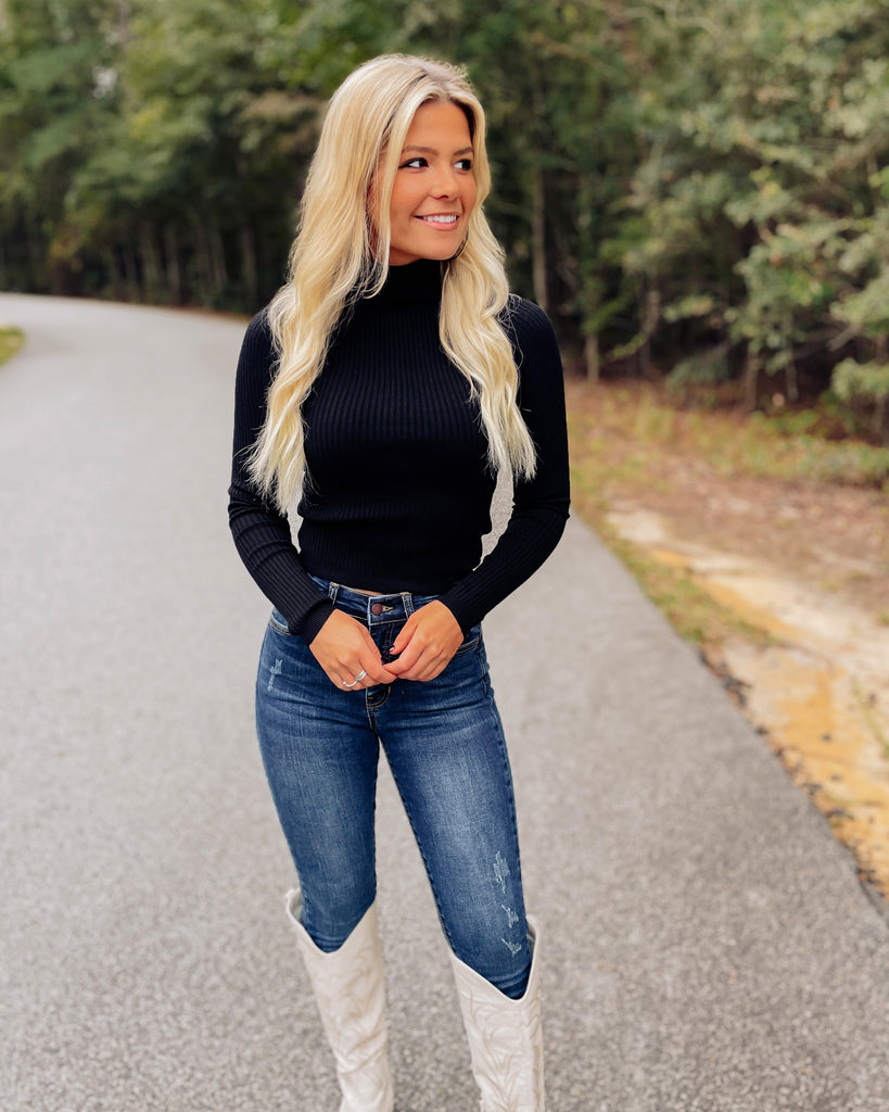 Black Ribbed Turtleneck Sweater Top - Southern Trends Boutique 