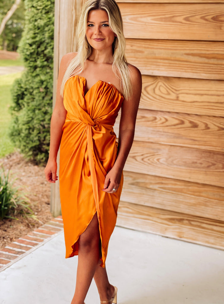 Camille Front Slit Midi Dress - Marigold - Southern Trends Boutique 