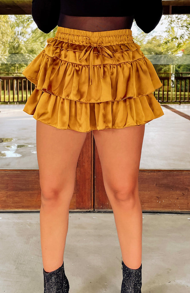 Gametime Ruffle Tiered Skort - Mustard - Southern Trends Boutique 
