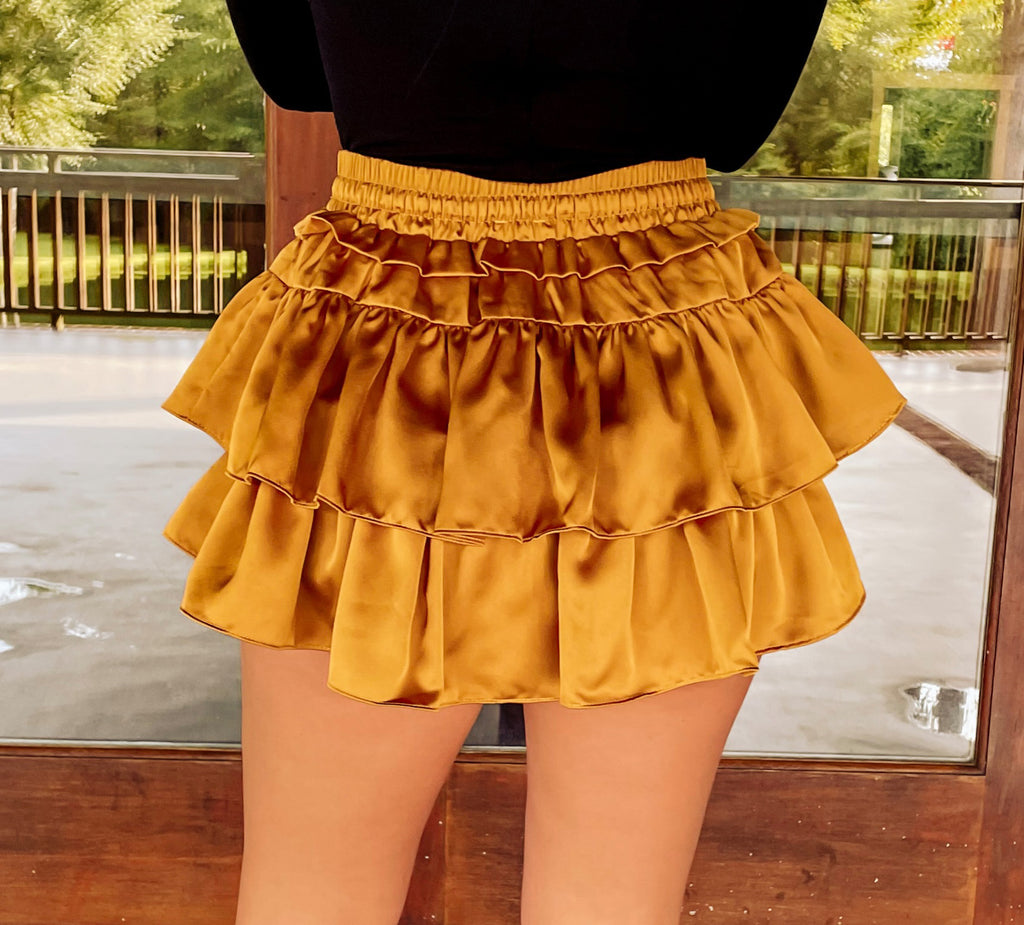 Gametime Ruffle Tiered Skort - Mustard - Southern Trends Boutique 