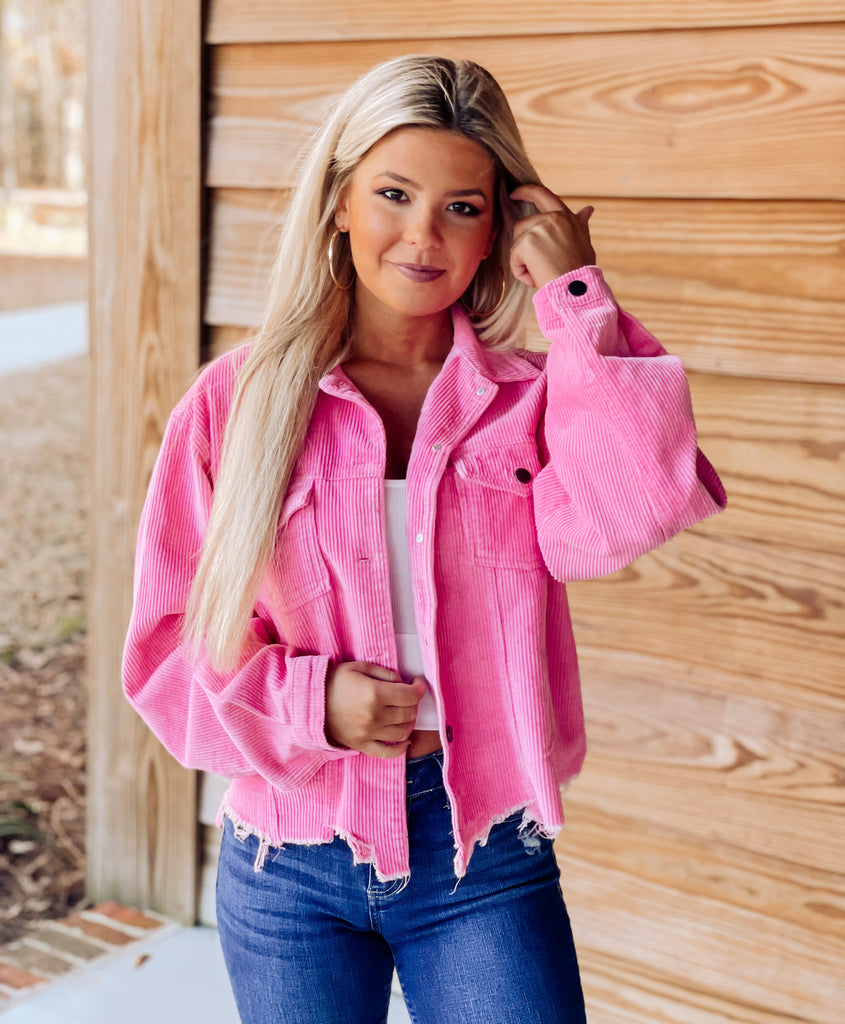 Think Pink Corduroy Jacket - Southern Trends Boutique 