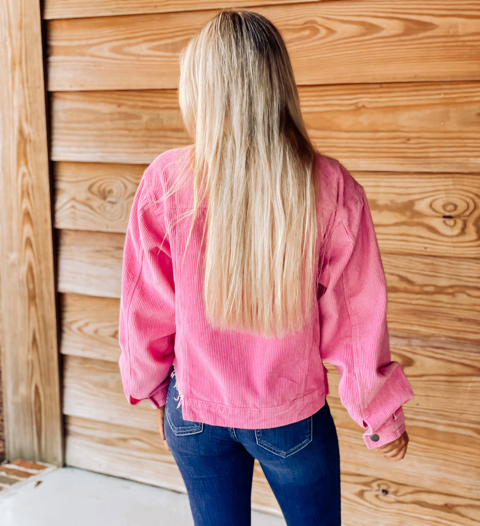 Think Pink Corduroy Jacket - Southern Trends Boutique 