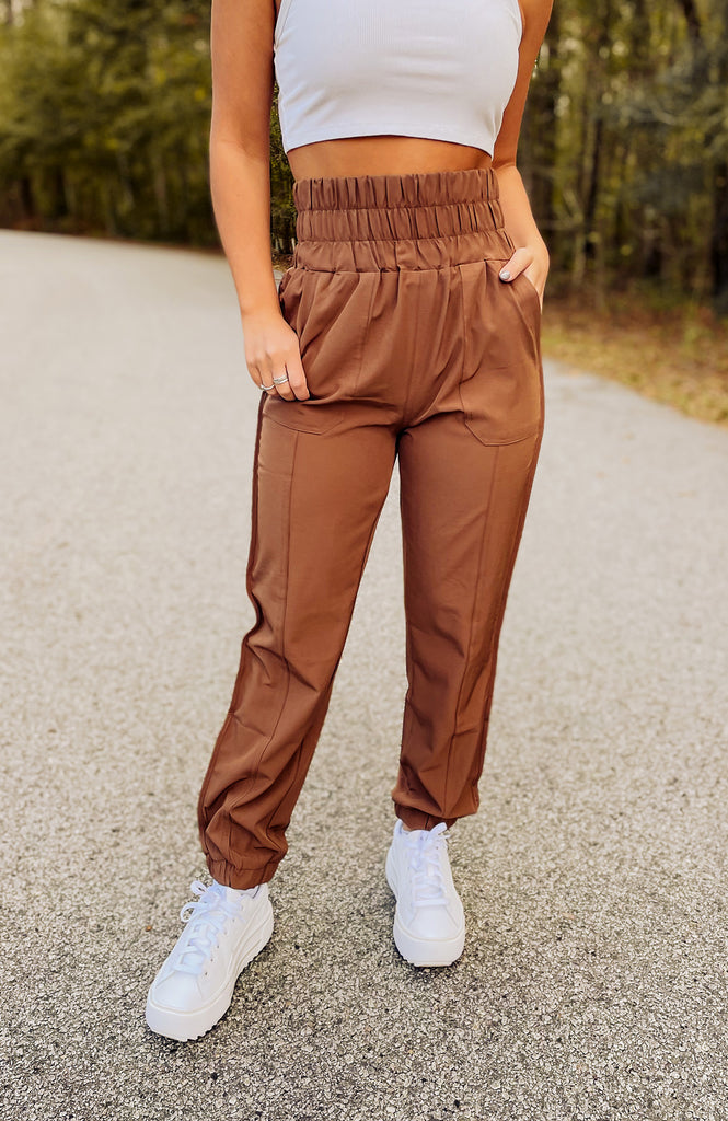 Power Hour Pocketed Joggers - Chestnut - Southern Trends Boutique 