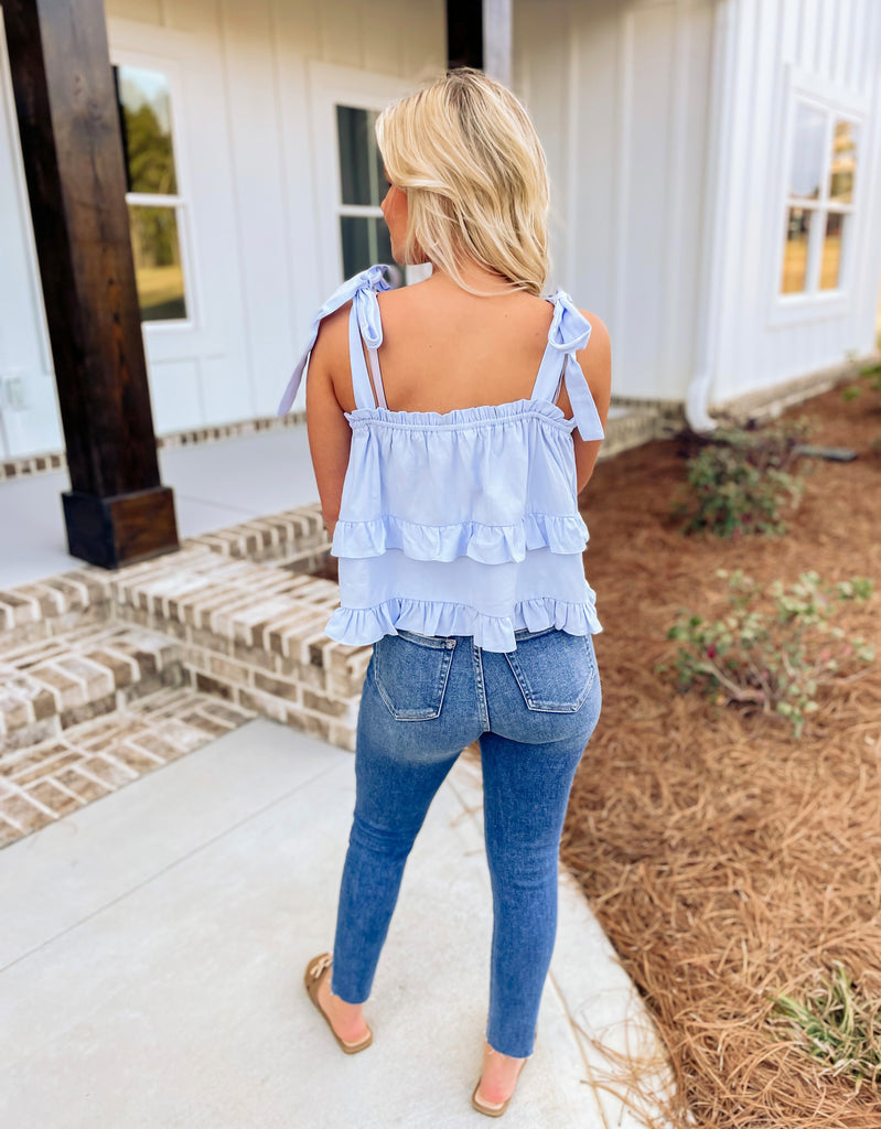Ice Blue Ruffle Top - Southern Trends Boutique 