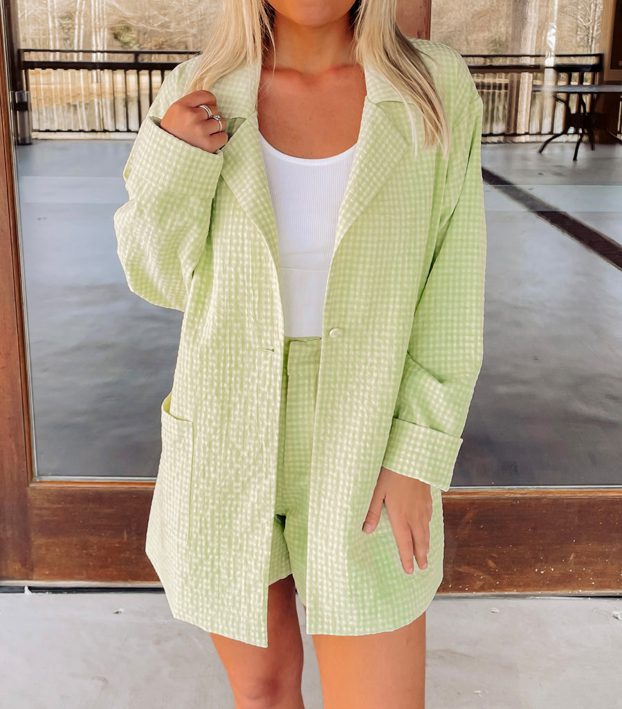 Hallie Oversized Seersucker Blazer - Southern Trends Boutique 