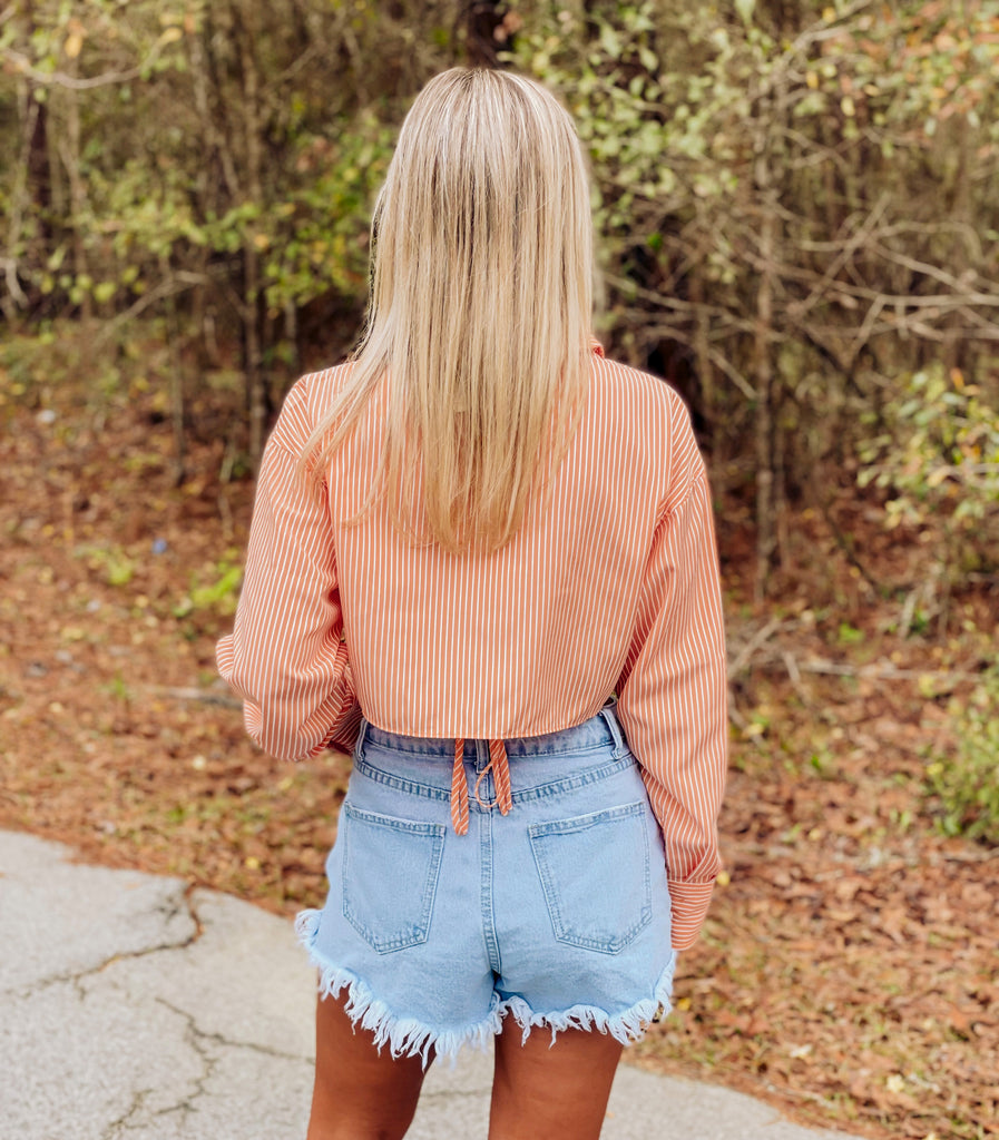Tangerine Pinstripe Crop Top - Southern Trends Boutique 