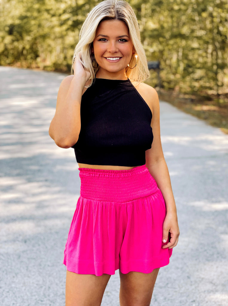 Midnight Romance Smocked Shorts - Fuchsia - Southern Trends Boutique 